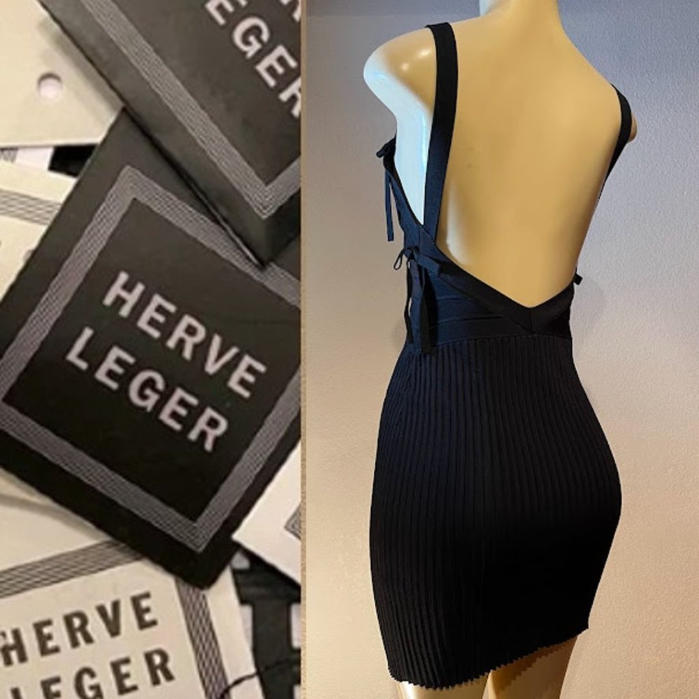AUTHENTIC Herve Leger Black Dress with Bows - Size Small